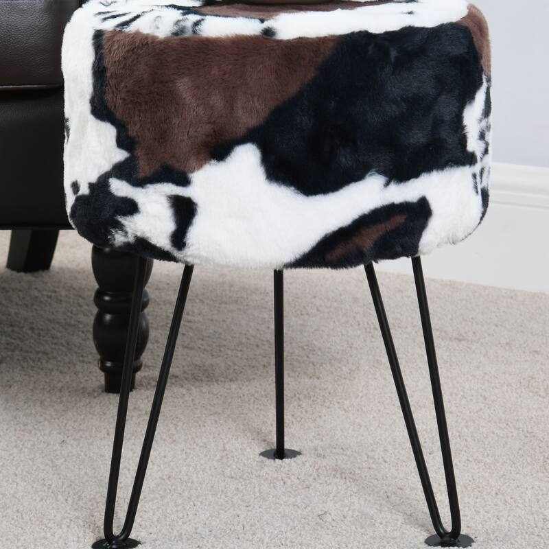 Home Soft Things Animal Pattern Ottoman Bench with Black Metal Legs