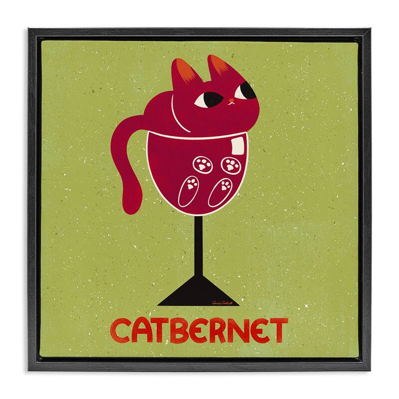 Stupell Catbernet Cat Wine Framed Floater Canvas Wall Art Design By Carrie Cantwell - 18 x 18 - Black
