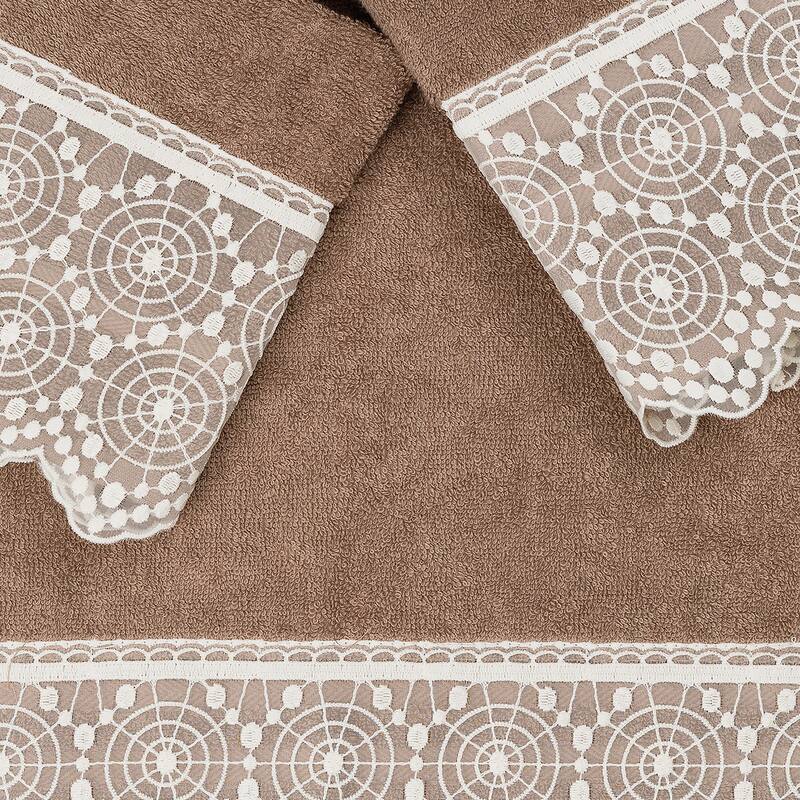 Authentic Hotel and Spa 100% Turkish Cotton Arian 3PC Cream Lace Embellished Towel Set