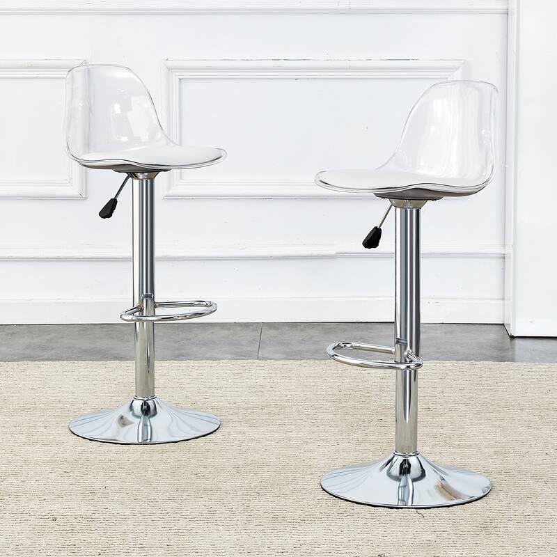 Roomfitters Swivel Bar Stools with PU Seat and PET Back, Adjustable Height Chairs for Bar or Counter Use, Set of 2, White