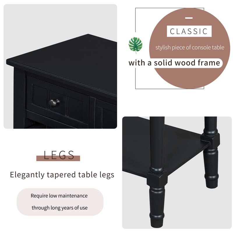 Narrow Console Table with 3 Storage Drawers and Bottom Shelf for Entryway Organization