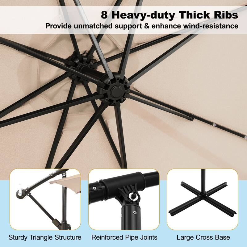 Costway 10 Ft Patio Solar LED Offset Umbrella 40 Lights Crank Cross