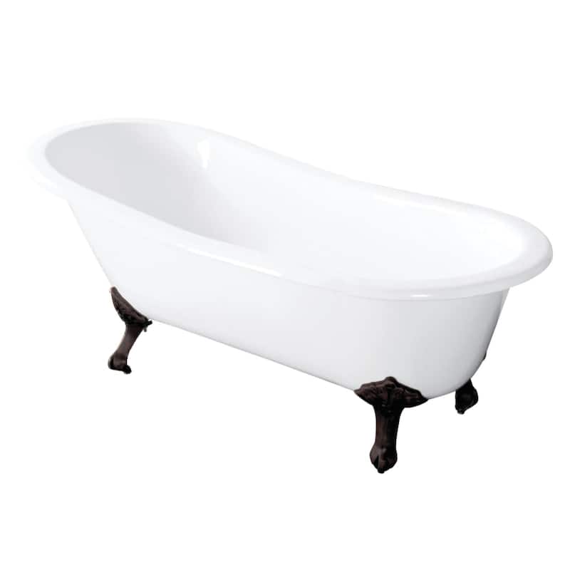 Kingston Brass Tazatina 57" Clawfoot Cast Iron Soaking Tub with - White / Oil Rubbed Bronze