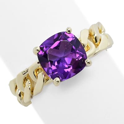 18K Yellow Gold Over Sterling Siver 8mm Cushion African Amethyst Ring