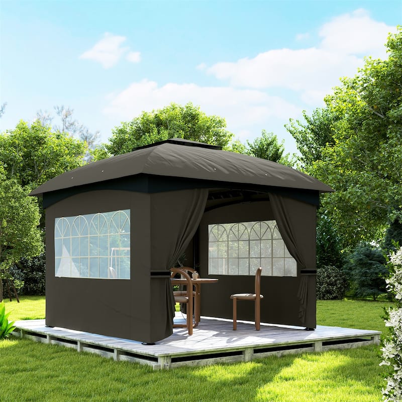 10x10 ft Color-Block Canopy Gazebo with Arched Top Drainage Holes and Translucent Windows - 131.9" L x 131.9" W x 112.2" H