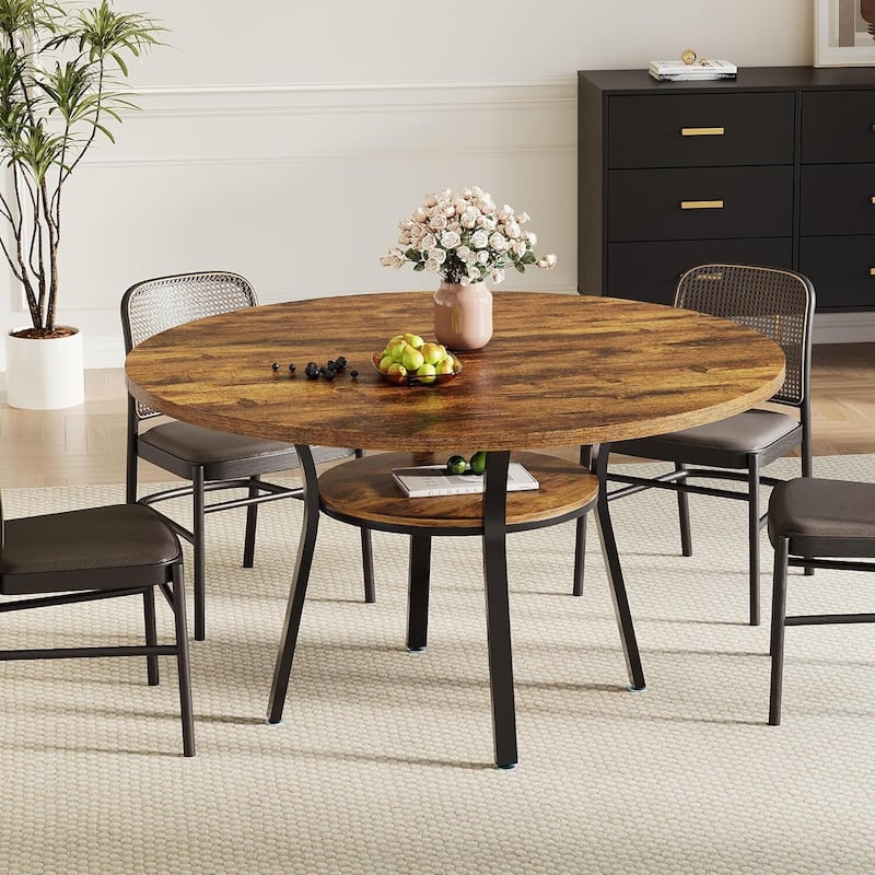 47" Round Kitchen Dining Table with Storage Shelf for Kitchen, Living Room (Table Only)