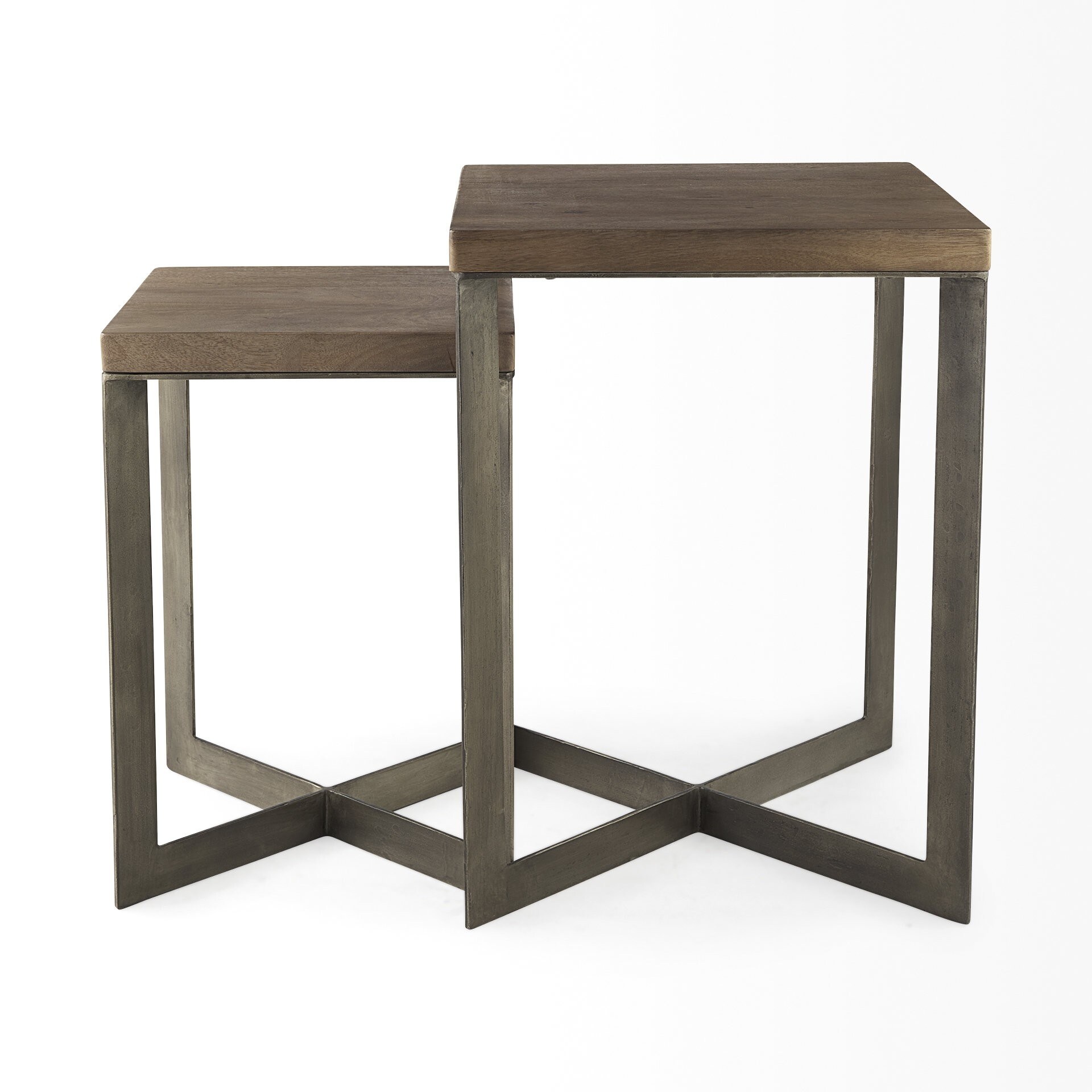 Set Of Two Geo Dark Brown Metallic And Wood Tables Set Of Two Geo Dark Brown Metallic And Wood Tables