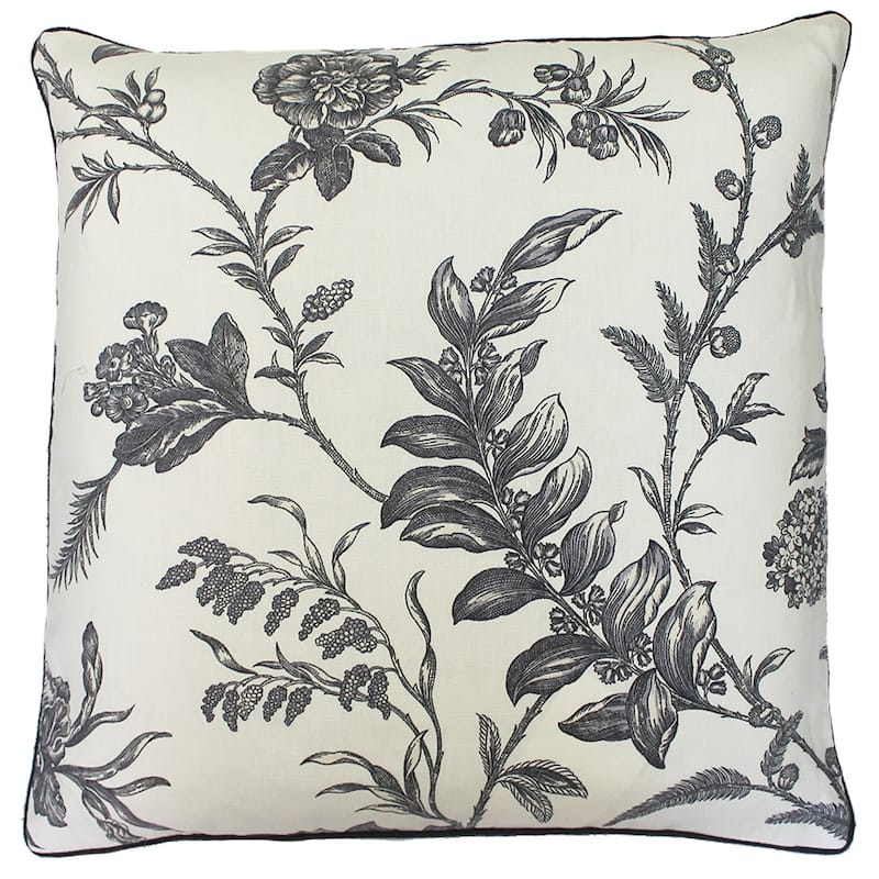 Jiti Indoor White Black Farmhouse Floral Patterned Cotton Decorative Accent Square Throw Pillows 20 x 20 - Indoor/Outdoor - Feather - Black/White