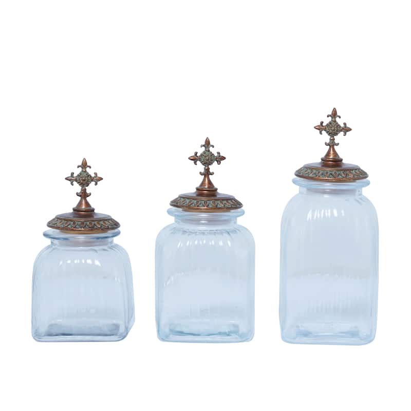 Gold Polystone Traditional Decorative Jars ( Set of 3) - S/3 15", 13", 11"H