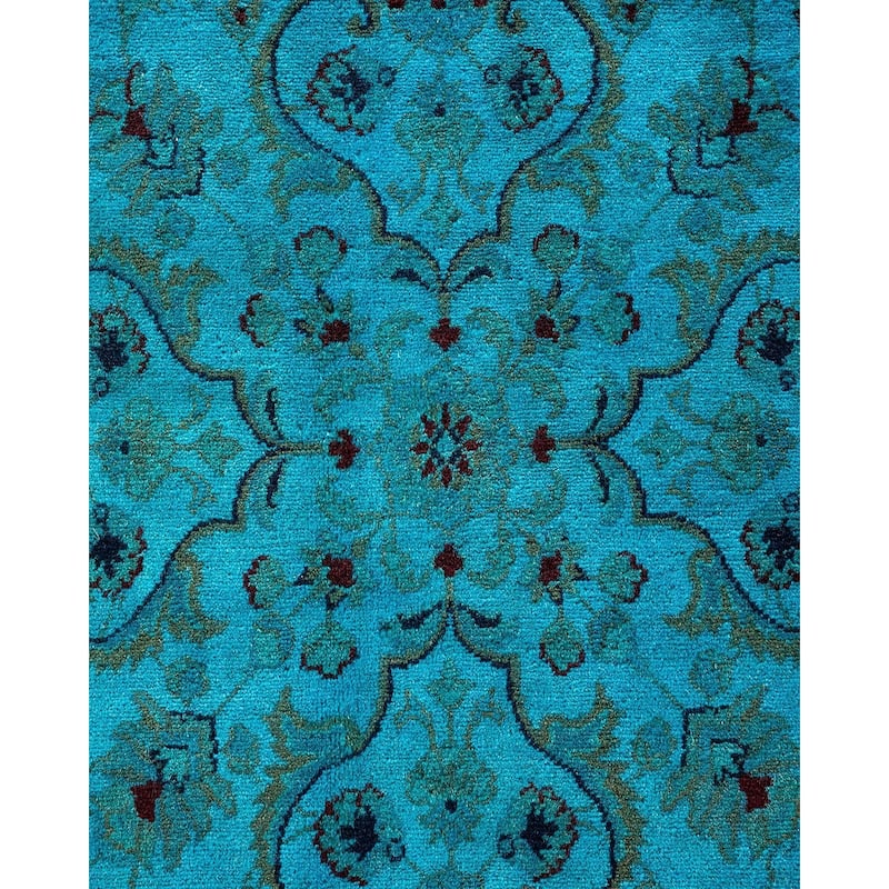 Overton Hand Knotted Wool Vintage Inspired Modern Contemporary Overdyed Blue Area Rug - 9' 10" x 14' 10"