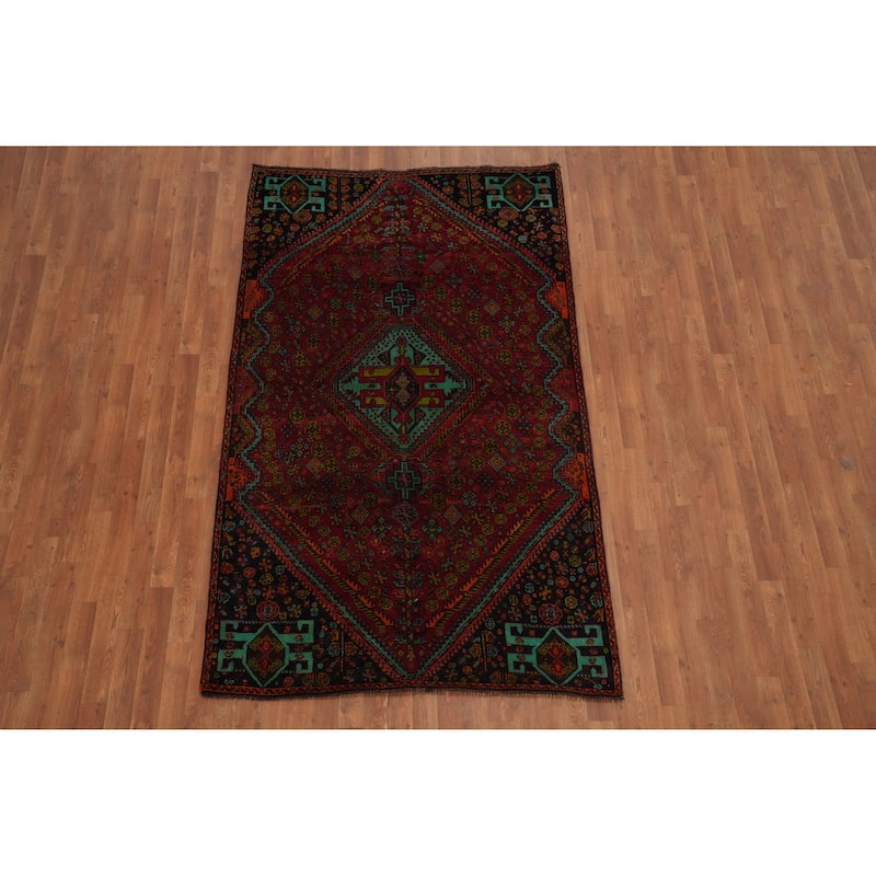 Hand Knotted Oriental 100% Wool Carpet Traditional Medallion Red Qashqai Area Rug - 7' 10'' X 4' 8''