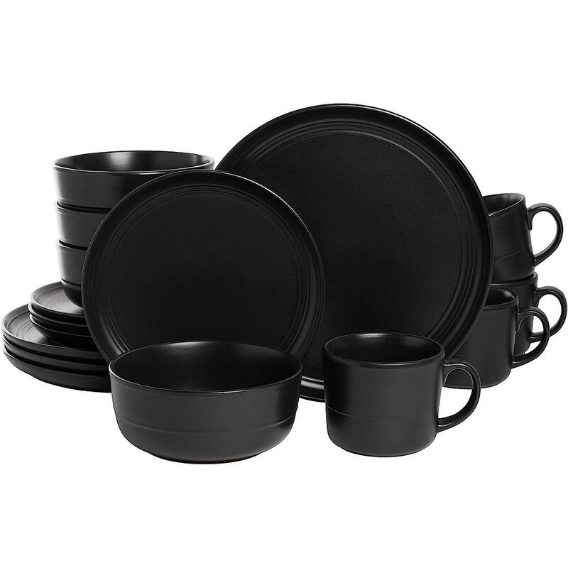 Double Line 16 Piece Dinnerware Set - Black
