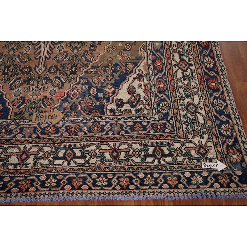 Geometric Hamedan Vintage Persian Area Rug Hand-Knotted Wool Carpet - 7'2" x 10'4"