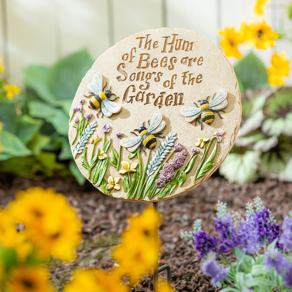11 in. Springtime Resin Garden Stone, Humming Bees