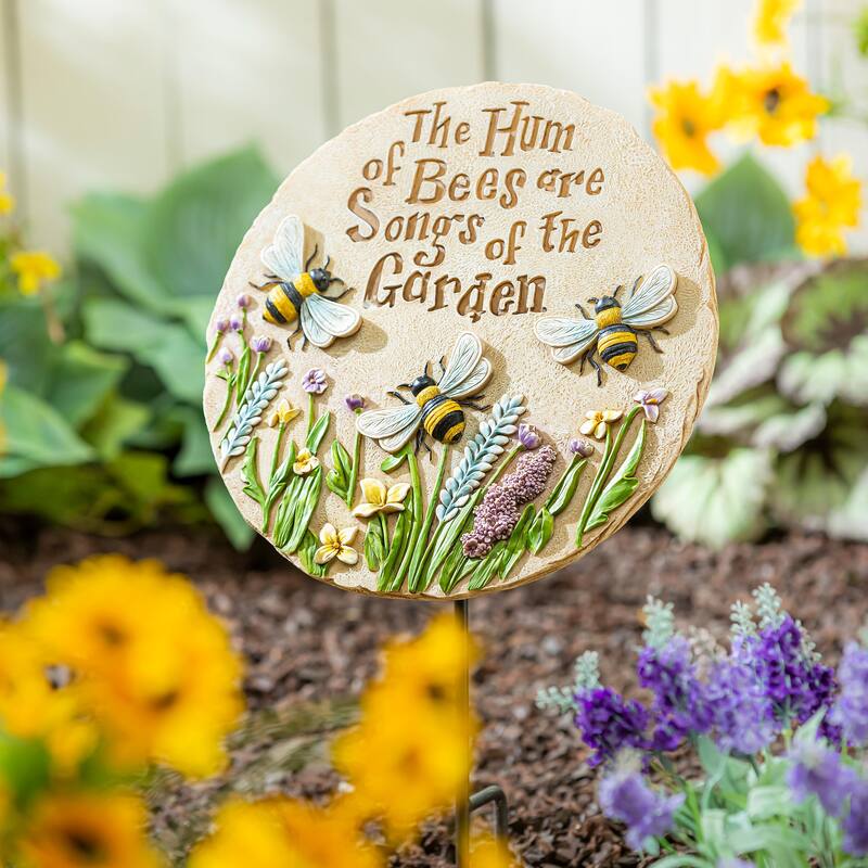 11 in. Springtime Resin Garden Stone, Humming Bees