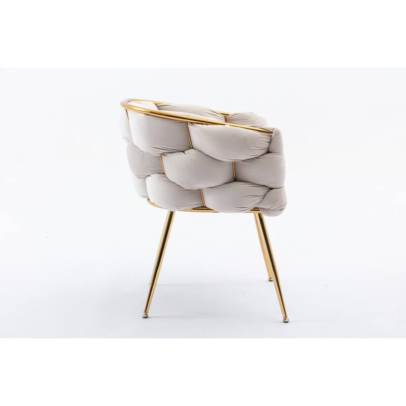 Beige Modern 28.7" Velvet Upholstered Accent Chairs with Gold - Plated Metal Legs (Set of 2)