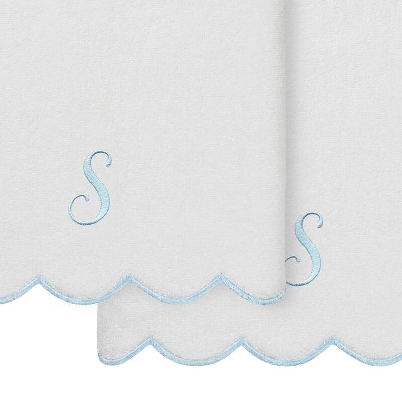 Authentic Hotel and Spa 100% Turkish Cotton Blue ADORNIA Scallop Personalized 2 Piece Bath Towel Set - 2 Bath Towels