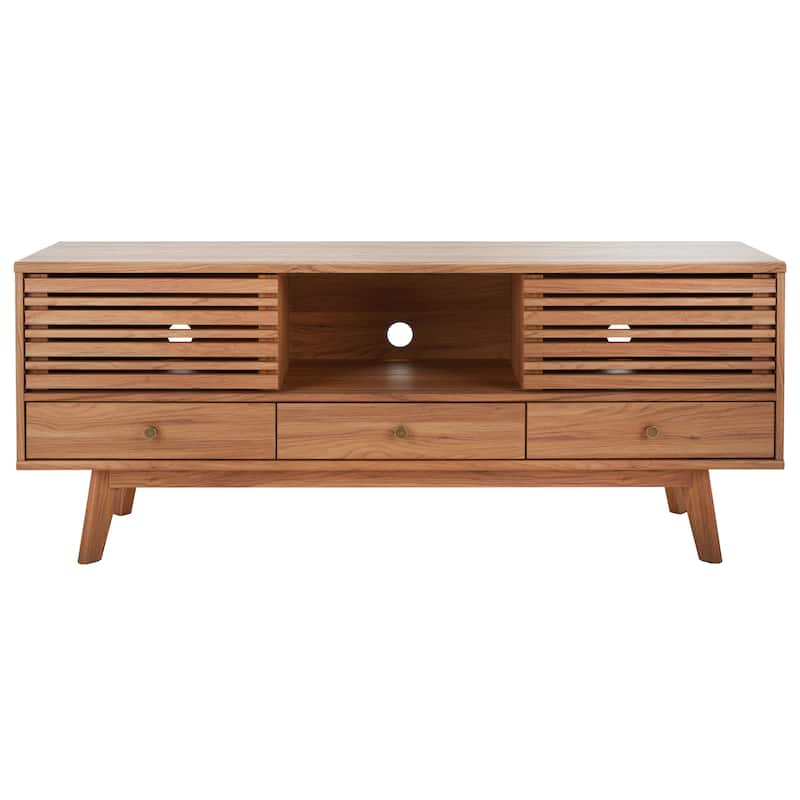SAFAVIEH Alatar 3-Drawer Entertainment TV Media Stand (65" Flatscreen TV) - 58.7 in. x 15.2 in. x 23.9 in. - Oak