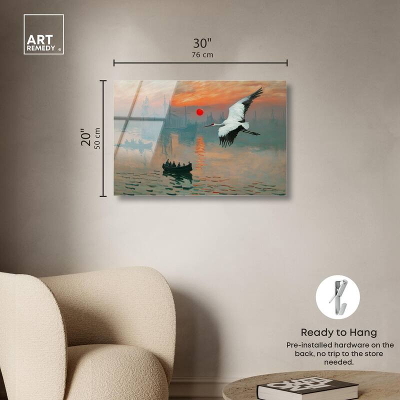 Crane Sunset Acrylic by Art Remedy, Ready to Hang