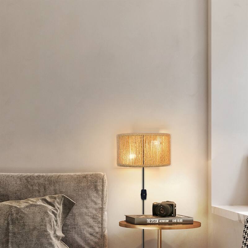 Bohemian Plug in Wall Light Fixtures Hand Woven Wall Sconce with Switch - 2-Light