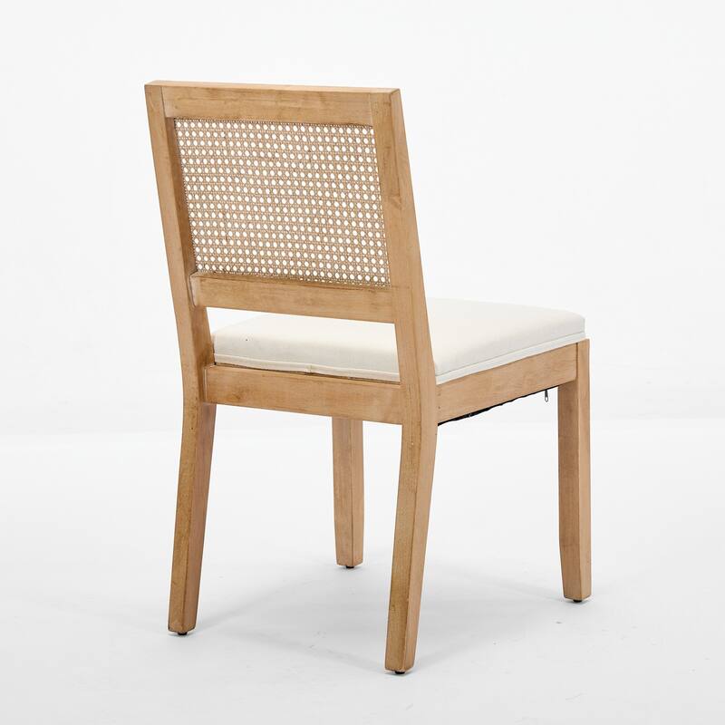 Roomfitters Rattan Dining Chairs Set of 2, Mid-Century Farmhouse Kitchen Chairs with Cane Back and Linen Upholstery