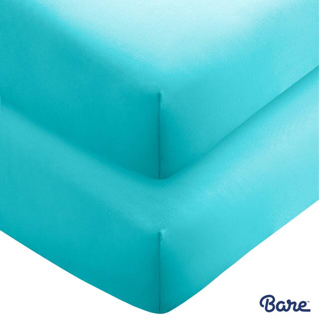Bare Home 2-Pack Microfiber Fitted Bottom Sheets Deep Pocket - Split King - Aqua
