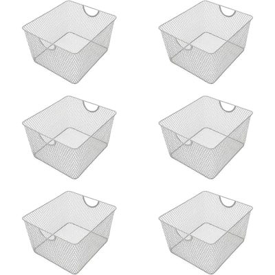 Ybm Home Wire Mesh Open Bin Shelf Storage Basket Kitchen Pantry Organizer Silver Upper: 14 in. L x 10 in. W x 8.8 in. H 6 Pack