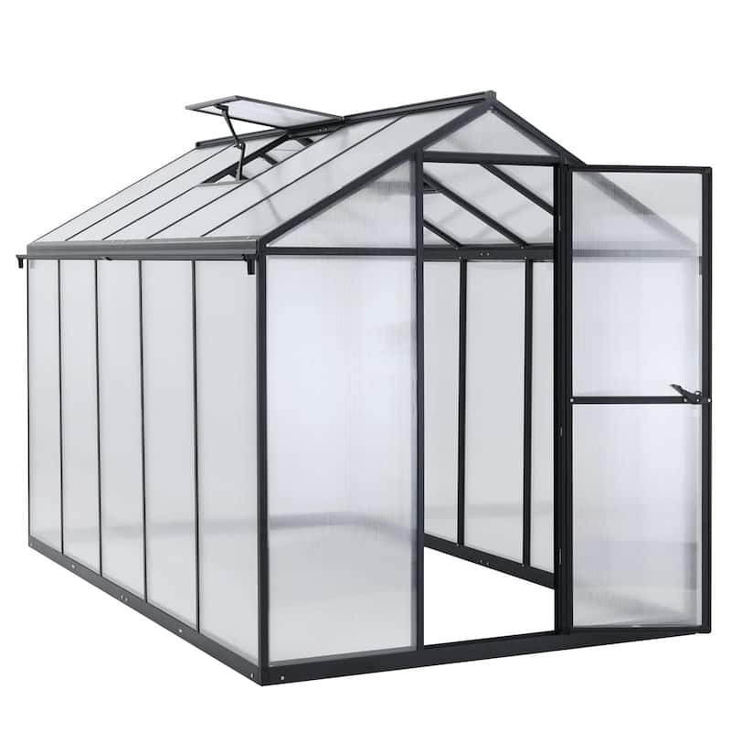 Aoodor 6' x 10' Polycarbonate Walk-in Greenhouse with Aluminum Frame and Roof Vent