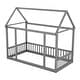 preview thumbnail 21 of 52, House Floor Bed with House Roof Frame and Safety Guardrails, Twin/Full Size Wooden Floor Montessori Bed House Bed for Kids