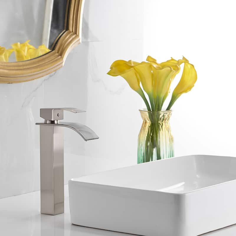 Single-Hole Deck Mount High Arc Waterfall Faucet with Drain Assembly