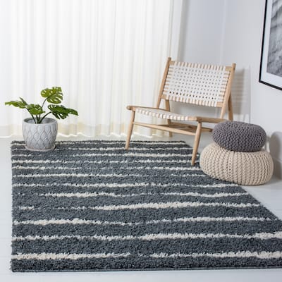 SAFAVIEH Venus Shag Moeidur 1.75-inch Thick Rug - Dark Grey/Ivory - 5' 3" x 7' 6"
