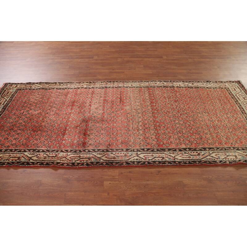 Hand Knotted Oriental 100% Wool Carpet Traditional All-Over Red Botemir Runner Rug - 9' 4'' X 3' 8''