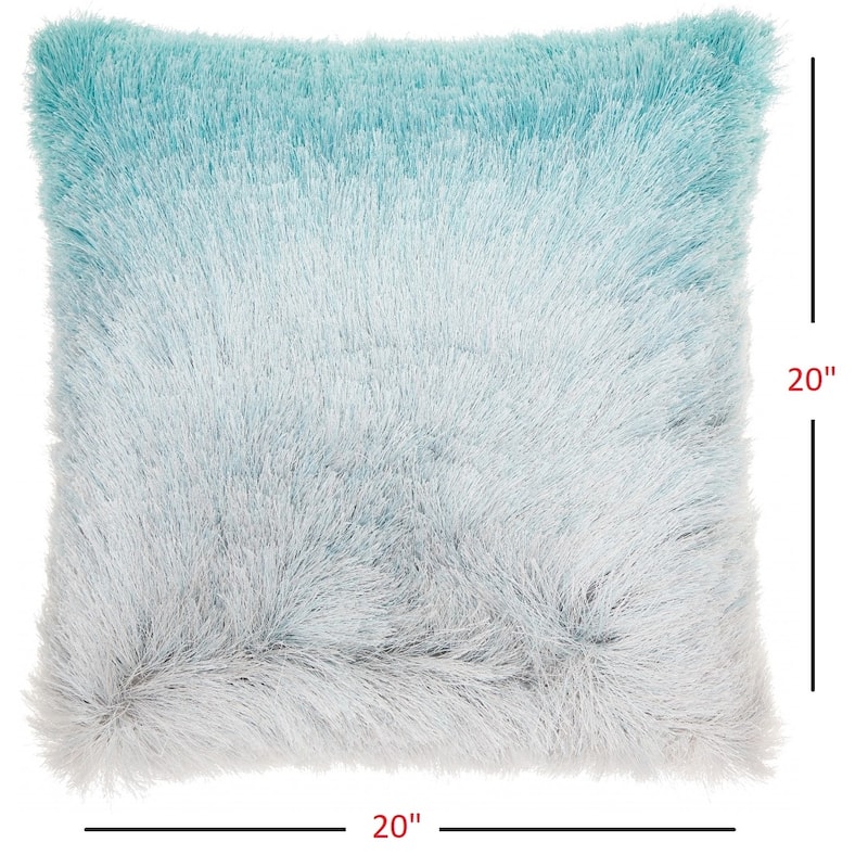 HomeRoots 20" Turquoise and Silver Ombre Faux Fur Throw Pillow