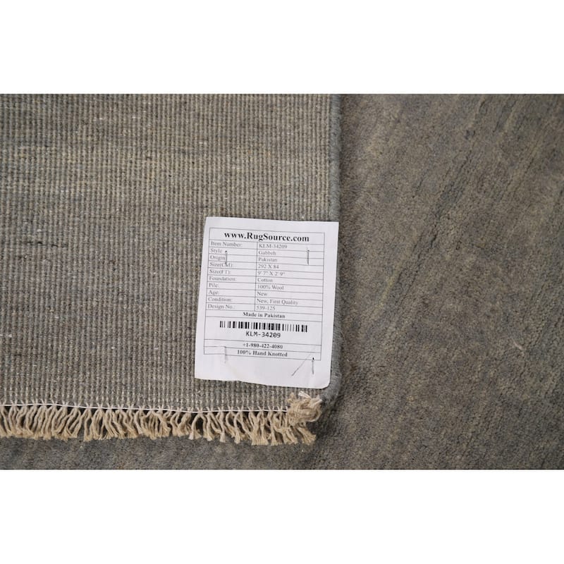 Gabbeh Modern Runner Rug Hand-Knotted Grey Wool Carpet - 2'9"x 9'7"