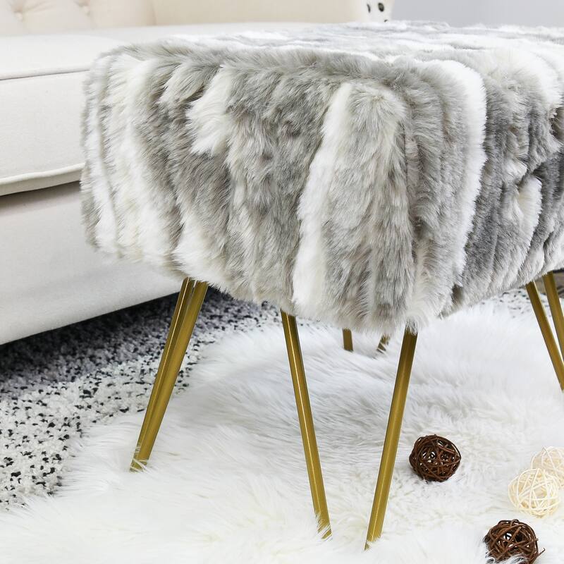 Home Soft Things Soft Fauxfur Ottoman Fuzzy Entryway Bench Seat