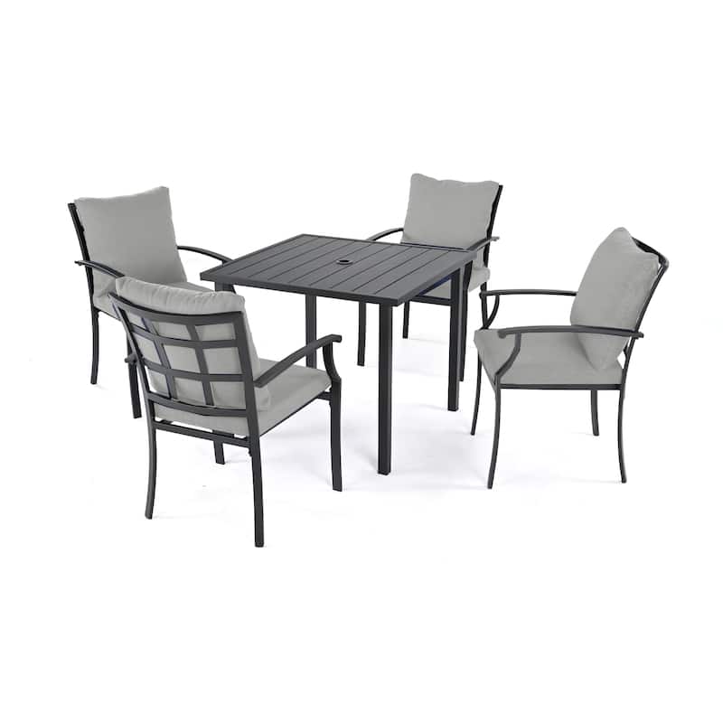 IvyGlow 5-Piece Black Metal Patio Dining Set with Square Table and Gray Cushions