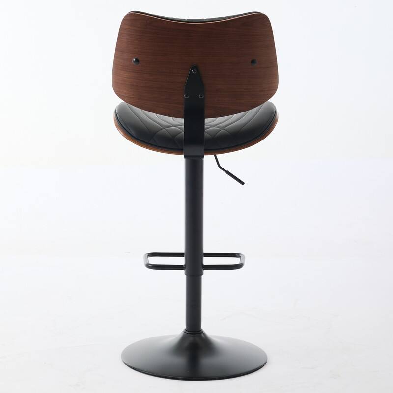 Mid-Century Modern Swivel Bar Stool - Walnut Finish & Faux Leather, Adjustable Counter Height
