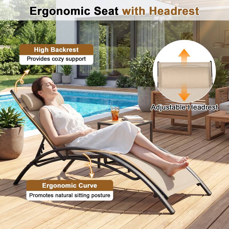 Gymax Patio Chaise Lounges Set of 2 w/5-Position Backrest & Breathable