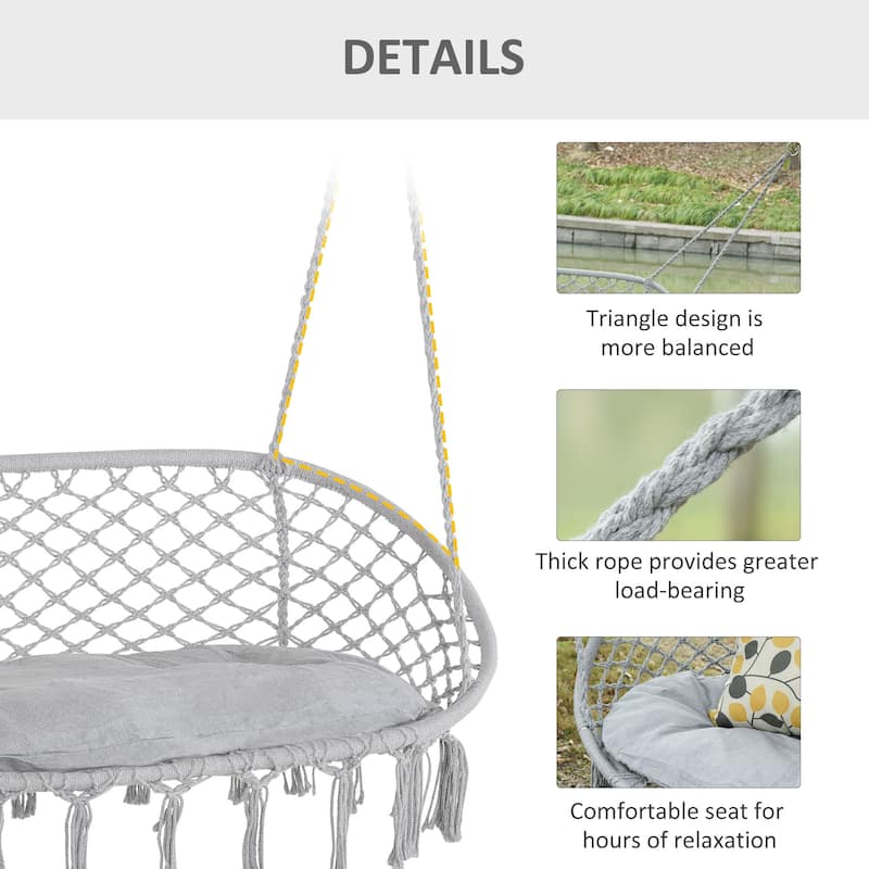 Steel Frame 2-Person Macrame Hammock Chair with Includes Cushion and 704lb Capacity