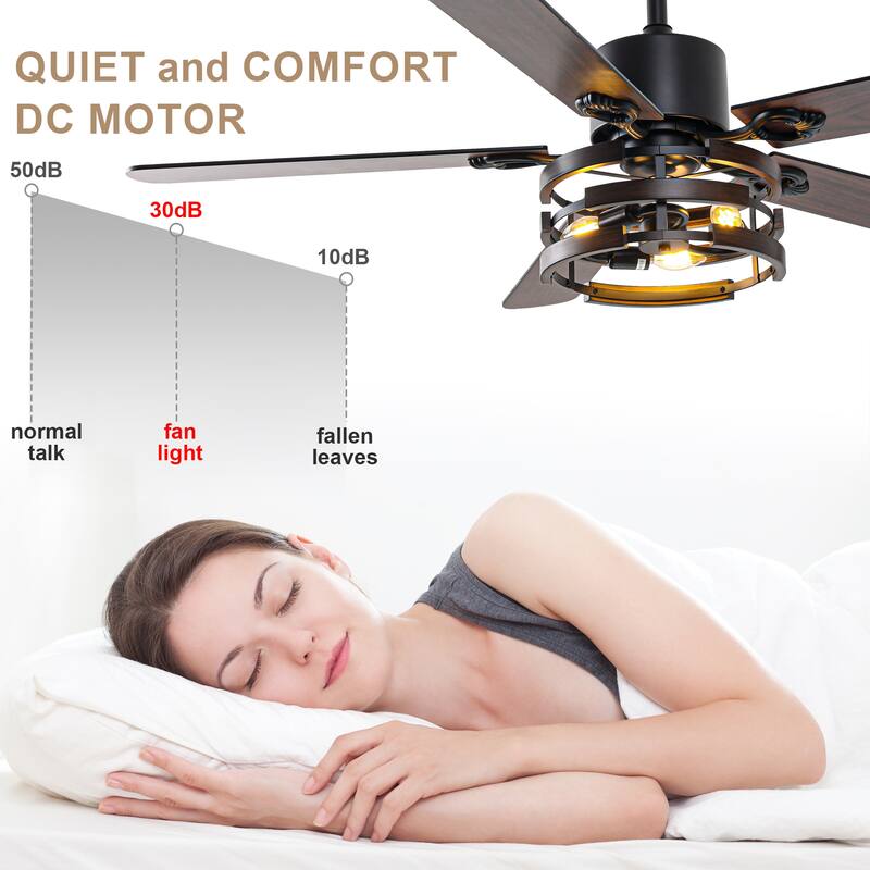 Bella Depot 52" Rustic Ceiling Fan with Light and Remote 6-Speed Farmhouse Reversible Fan