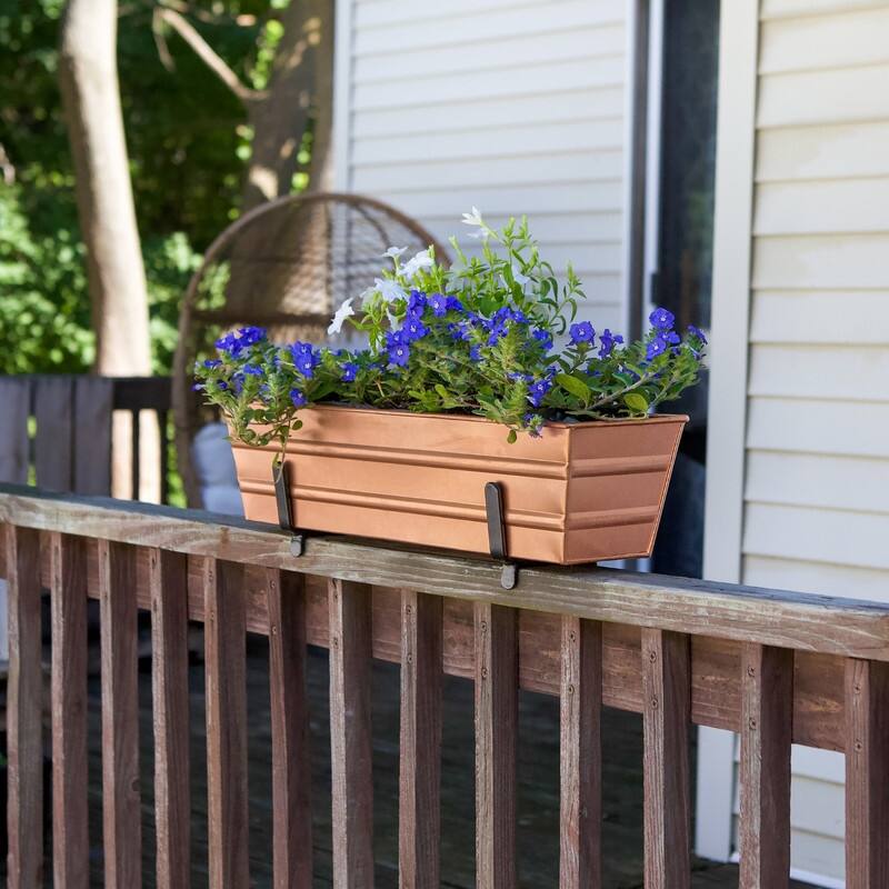 Achla Designs 22"W Galvanized Steel/Wrought Iron Bloom Box Garden Growing Kit With Brackets for 2 x 4 Railings