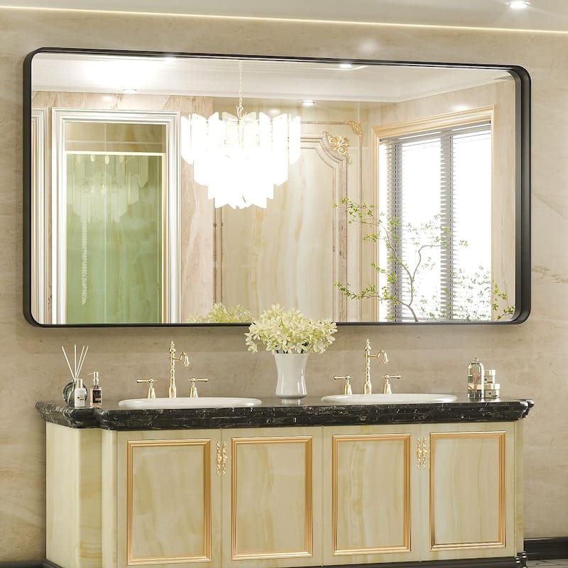 TETOTE Bathroom Vanity Mirror Modern Metal Frame Wall Mounted