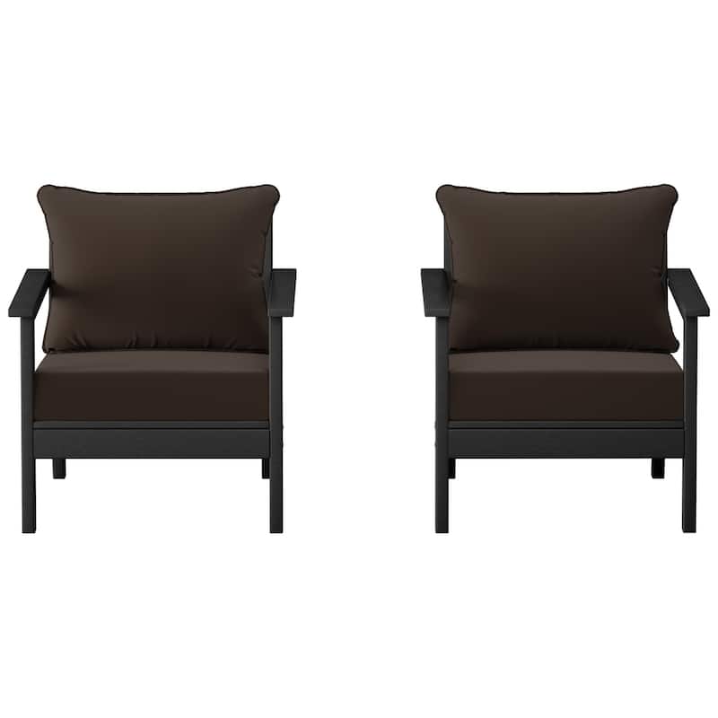 Birchwood All Weather HDPE Outdoor Patio Black Deep Seating Conversation Set With Cushions (2-Piece)