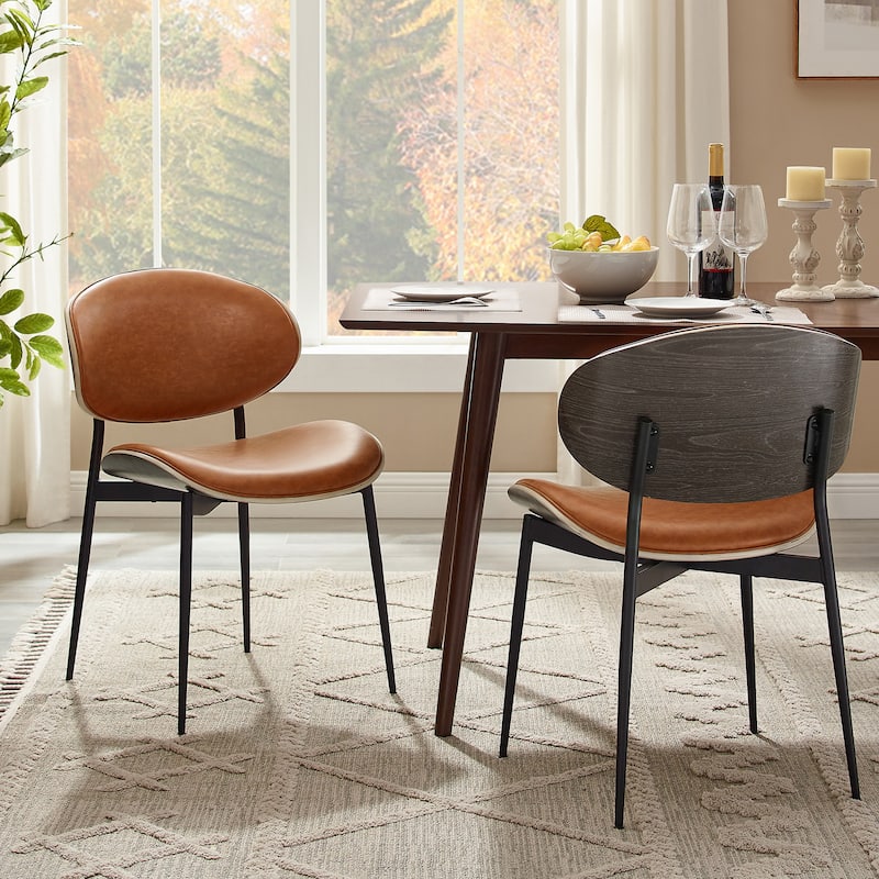 Mid-Century Faux Leather Upholstered Wood Accent Desk Chair