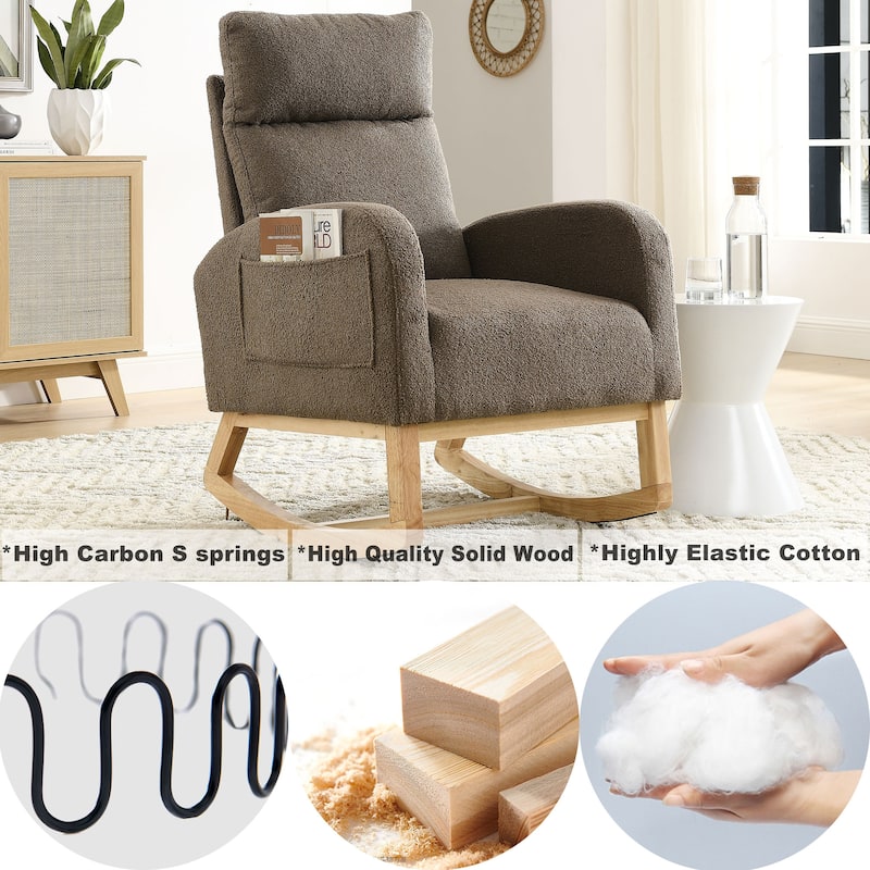 Roomfitters Modern Rocking Chair with High Back, Comfortable Armrests and Side Storage, Accent Lounge Chair for Living Room