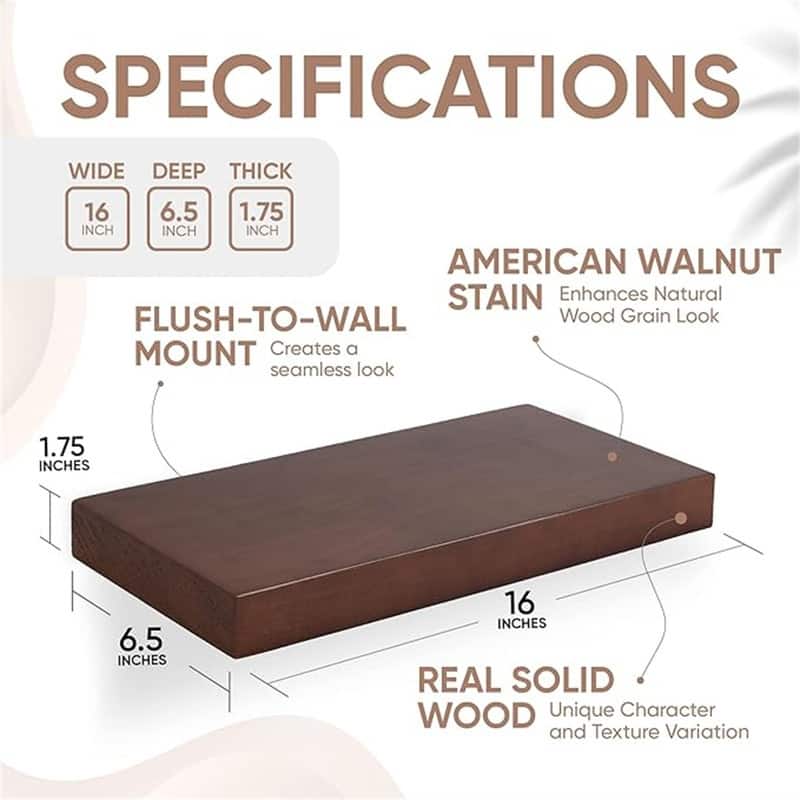 Rustic Farmhouse Floating Shelves - 6.5"D x 16"W x 1.75"H