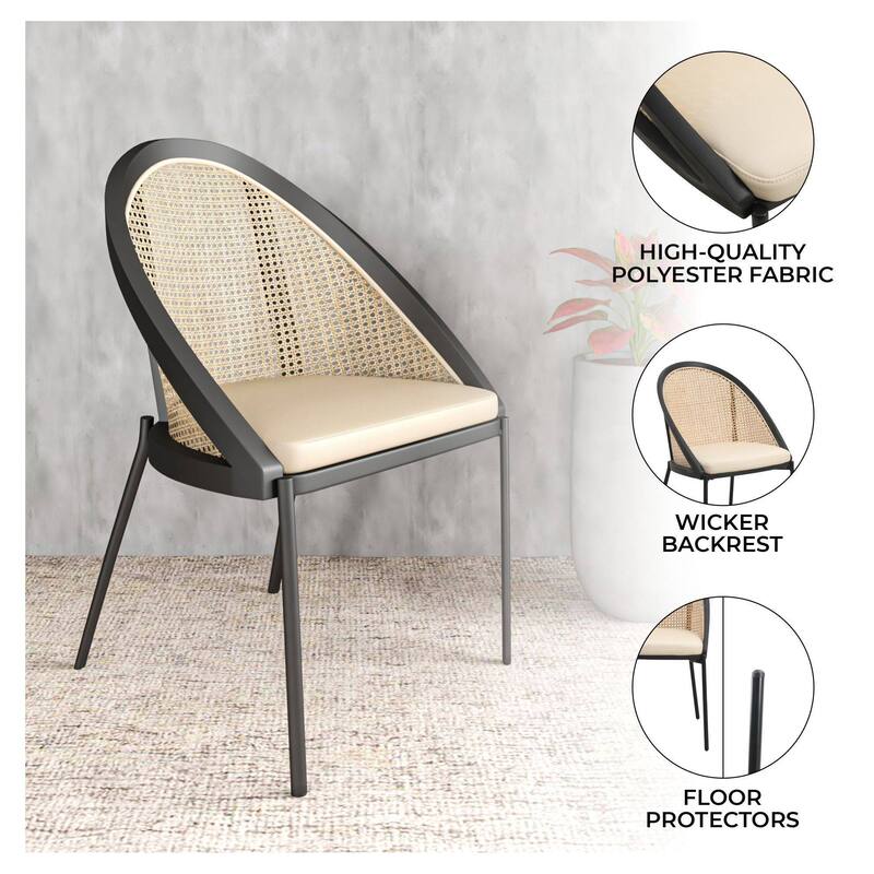 Urbane Modern Stylish Dining Chair with Vinyl Fabric Seat and Wicker Back for Dining Room & Kitchen, Set of 4