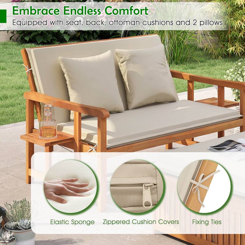 Costway Outdoor Wooden Daybed with 4-Level Backrest & Removable - See Details