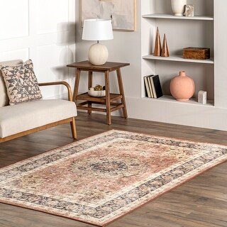 Nuloom Jessa SpinClean Faded Medallion Machine Washable Area Rug