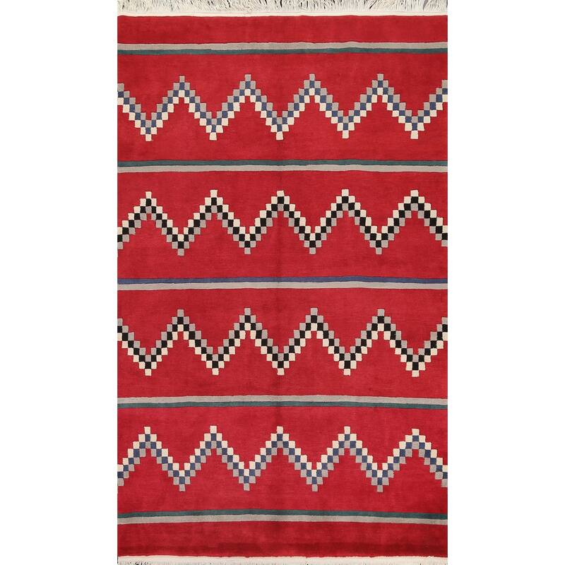 Vegetable Dye Tribal Chevron Nepalese Oriental Wool Area Rug Handmade - 6'0" x 9'0"